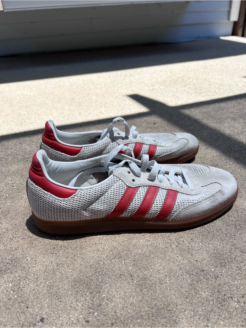 adidas Men’s White Sneakers with Red Stripes